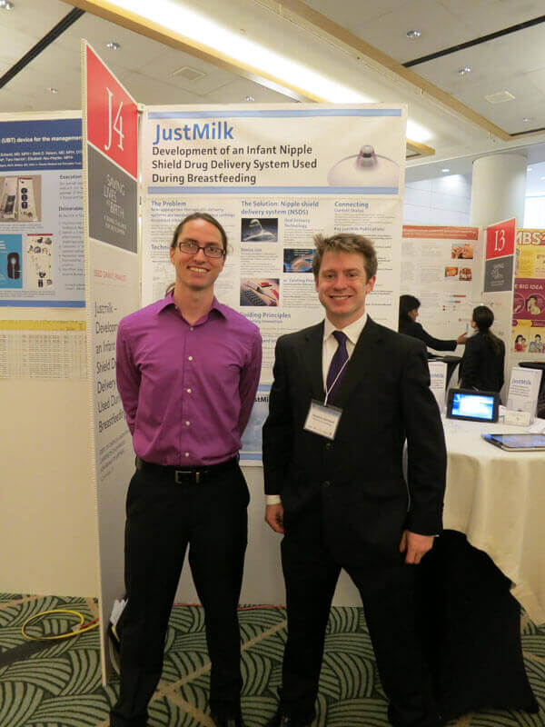 JustMilk co-founders Geoff Galgon (left) and Dr. Stephen Gerrard, PhD (right) at the Saving Lives at Birth Challenge. Photo: JustMilk
