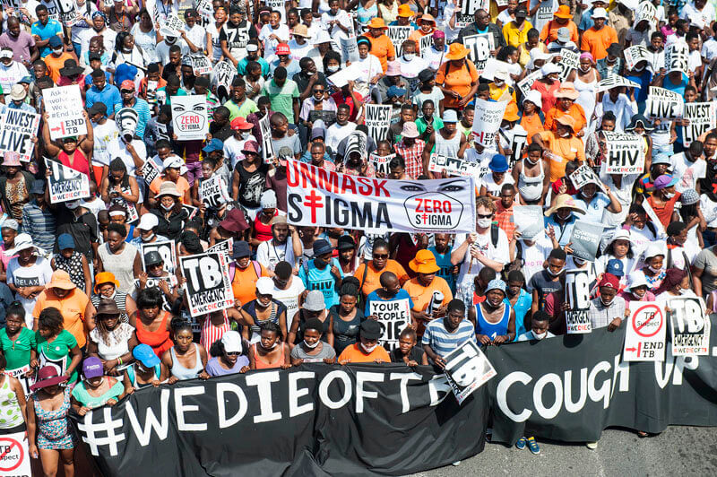 Activists march at the 46th Union World Conference on Lung Health in Capetown, South Africa to call for more funding for TB R&D. Photo: David Harrison