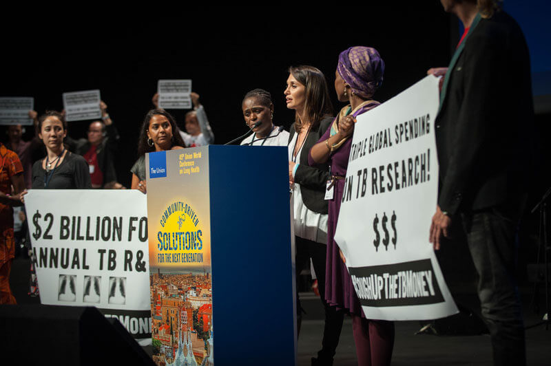 At the 45th Union World Lung Health Conference, TB activists called for more funding for TB R&D. Photo: Steve Forrest/The Union