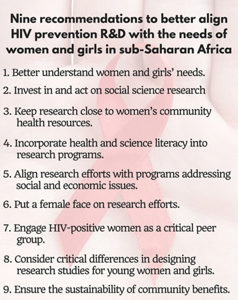 Nine recommendations to better align HIV prevention R&D with the needs of women and girls in sub-Saharan Africa