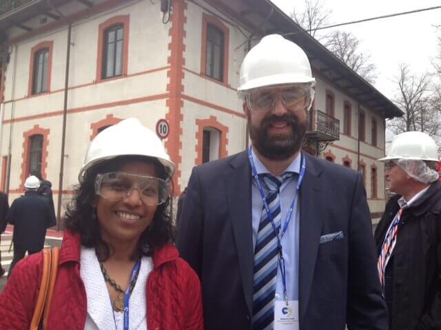 Dr. Ponni Subbiah with Wolfgang Laux from Sanofi, PATH's manufacturing partner on the project to create semisynthetic artemisinin. Photo: PATH