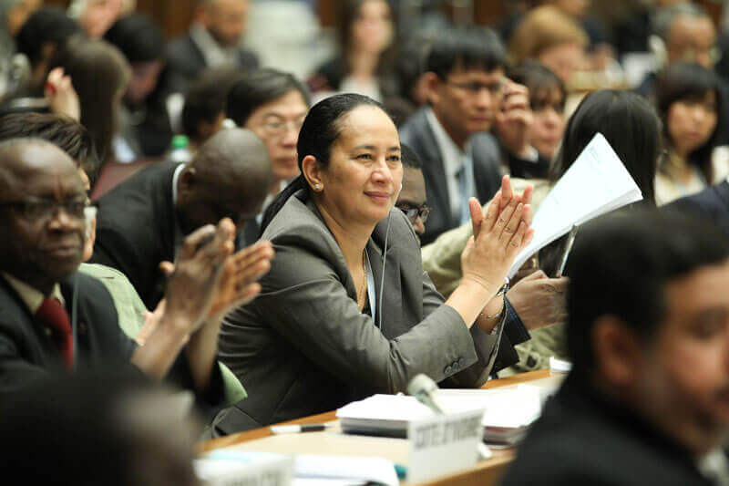 Delegates showing support for the proceedings. Photo: WHO